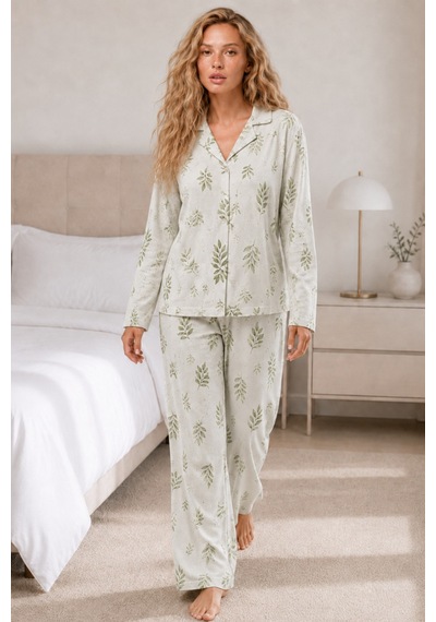 Kadın Casual Esnek Bol Çağla Pijama Takımı 4669 Çağla Yeşili