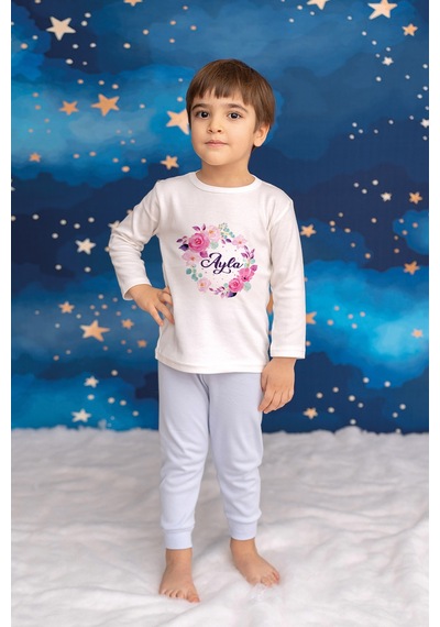 Pia Baby İsimli Kız Çocuk Pijama Takımı %100 Pamuk Penye İsme Özel Baskılı Kişiselleştirilebilir Pijama Seti 20202m14pi Krem