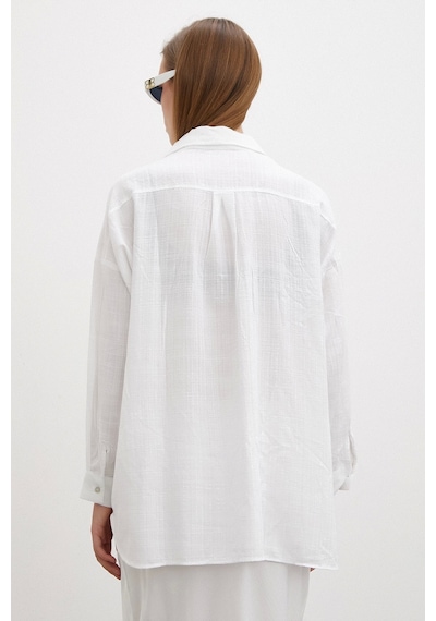 Never More Oversize Keten Gömlek Beyaz Beyaz