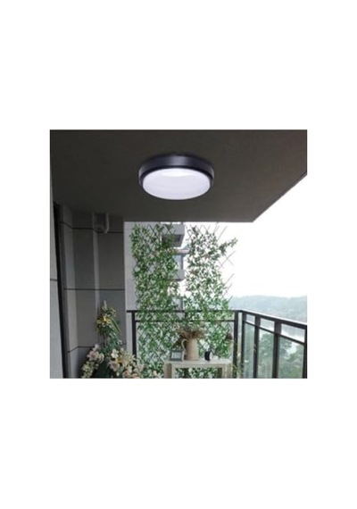 Enerji Tasarruflu Yuvarlak Balkon Ve Teras Lambası, 15w Beyaz Işık Siyah 10 Parça Siyah