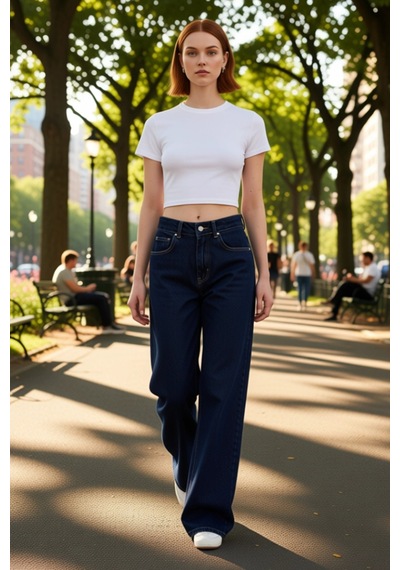 Ersefa Kadın Wide Leg Denim Pantolon Fonksiyonel Dayanıklı Kaliteli Konf Koyu Mavi