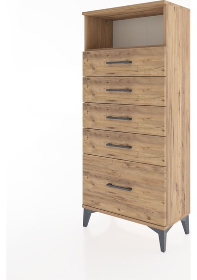 Hyperion Dolap Tek Raflı 5 Çekmeceli 60x44x134 Çam-çam Atlas Çam