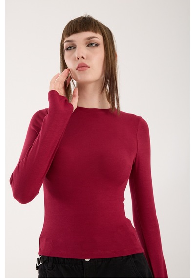 Gugus Kadın Modal/viskon Kumaş Bisiklet Yaka Parmak Geçirmeli Body Bordo