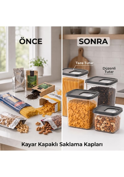 Lexroo Kayar Kapaklı Saklama Kabı Seti, 7 Litre, 4 Farklı Boyut, Kapağı Kaydır Kolayca Dök Kullan Çok Renkli