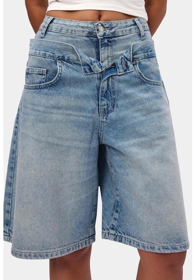 it's basic Kadın Kot Rengi 4s6-32 Baggy Fit Yüksek Bel Tasarım Denim Bermuda Şort Çok Renkli