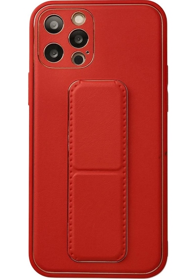 Apple İphone Uyumlu 12 Pro Kılıf Coco Deri Standlı Kapak - Kırmızı Çok Renkli