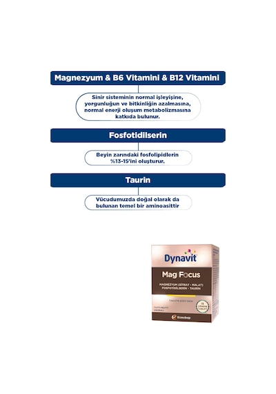 Dynavit Mag Focus 15 Çiğneme Tab - Magnezyum Malat & Sitrat, Fosfotidilserin, B6 & B12 Vitamini - Odaklanma