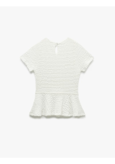 Koton Bürümcük Kumaş Dokulu Kısa Kollu Bisiklet Yaka Peplum Bluz Beyaz 5sak10533ek Beyaz