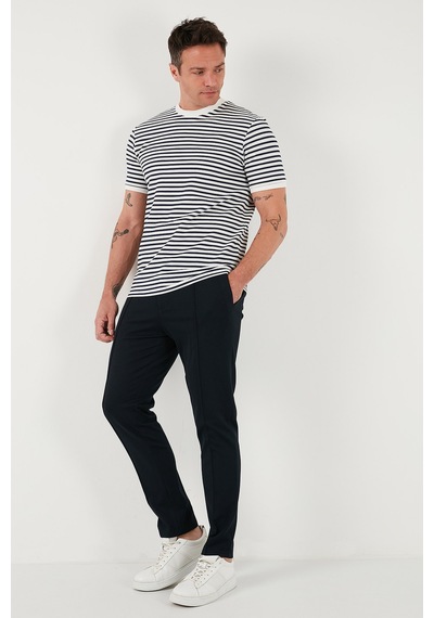 Buratti Pamuklu Çizgili Regular Fit Bisiklet Yaka Erkek T Shirt 5903005 Indigo
