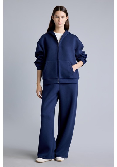 Defacto Relaxed Fit Kapüşonlu Fermuarlı Cepli Skuba Dalgıç Kumaş Basic Hırka H5571ax26aunv241 Lacivert-nv241