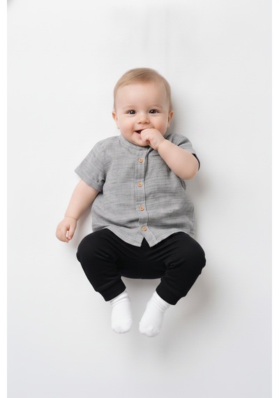 Tiffany Baby & Kids Müslin Natural Hemb Tasarımlı Gömlek Gri