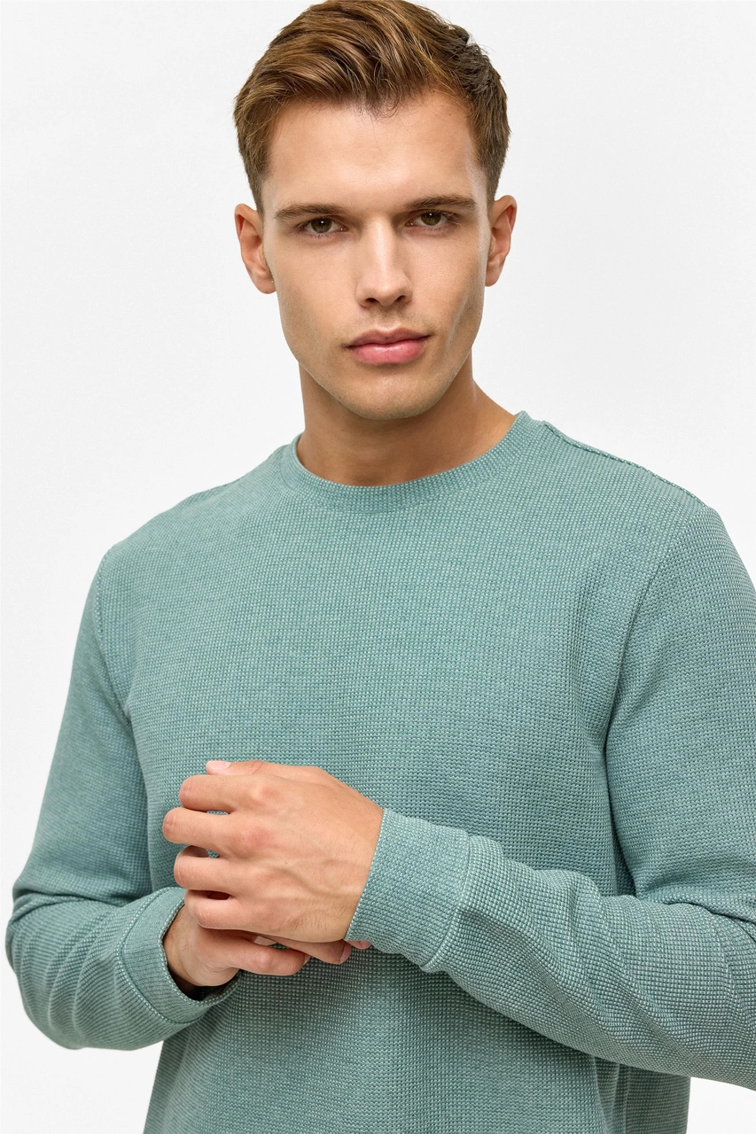 Süvari Haki Regular Düz Bisiklet Yaka Sweatshirt-38791 Haki
