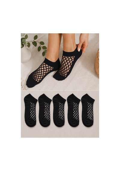 Hitit Socks Kadın 5 Çift Premium Kalite File Tasarım Bilek Çorabı Siyah