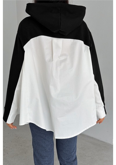 Femelle Kadın Siyah Standart Beden Oversize Kalıp Cepli Tasarım Sweatshirt