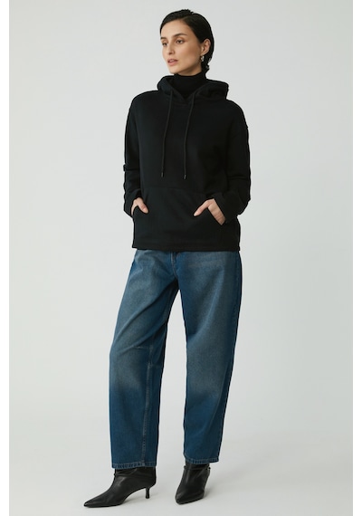 Ethıquet Pıper Kadın Içi Polarlı Yumuşacık Comfort Fit Kapüşonlu Kanguru Cepli Siyah Sweatshirt