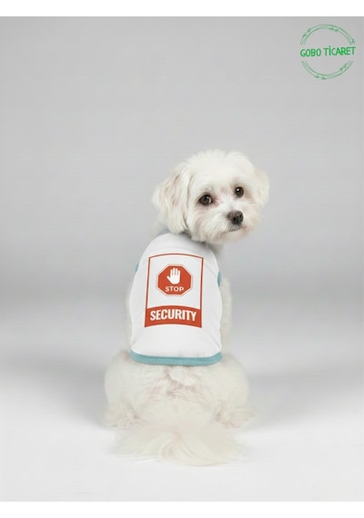 Beyaz Stop Security Güvenlik Baskılı Kedi Ve Köpek Kıyafeti Tişörtü Elbisesi Xsmall/xs/beden 0