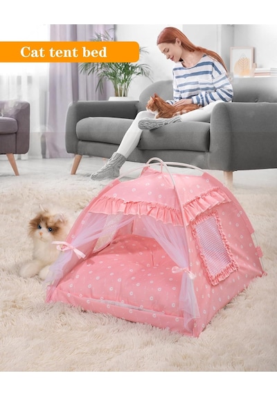 Kedi Prenses İç Mekan Çadır Evi - Kitty Sevimli Çadır İç Mekan, Köpek Evi İç/dış Mekan Mağara Yuvası Kedi, Tavşan Ve Yavru Köpek İçin Küçük Köpek Çadırı S: 39,9 Cm X 39,9 Cm X 36,8 Cm/2,5