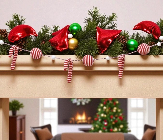Yılbaşı Kumaş Garland Top Ve Baston Şekerli 180cm Ast7158