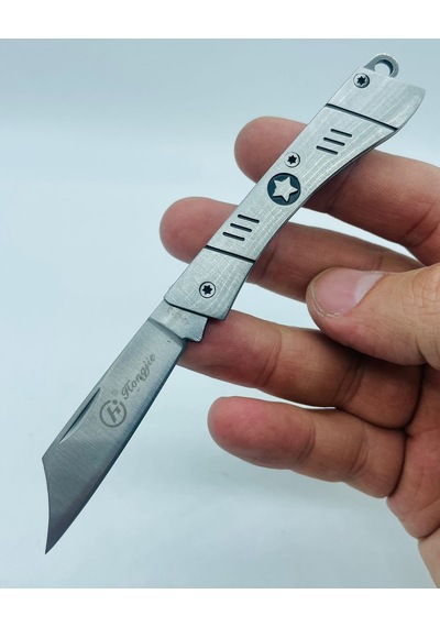Tobaccotürk724 Metal Mini Kamp Bıçak Yıldız Desenli Kamp Çakı //13 CM-hjd13 Gümüş