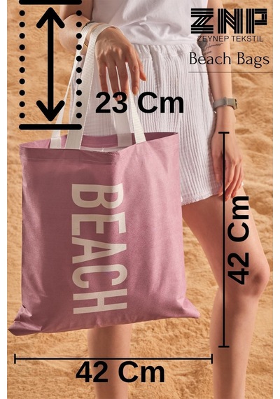 Lila Beach Desen Baskılı Plaj Çantası Lila