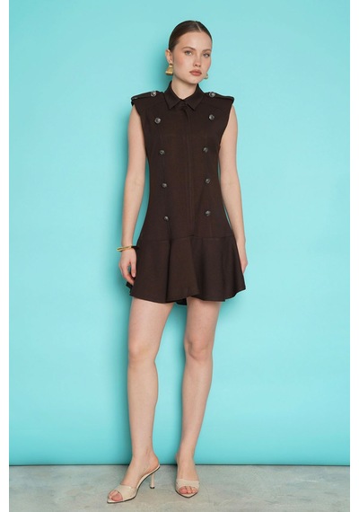 Verymoda Omuzu Apoletli Sıfır Kol Mini Elbise Vmd2974 Kahve