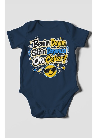 Morivokids Benim Dayım Sizin Dayınıza On Çeker Kısa Kollu Bebek Body %100 Pamuk Lacivert
