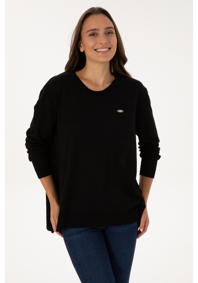 U.S. Polo Assn. Kadın Siyah Bisiklet Yaka Basic Kazak 50307735-VR046