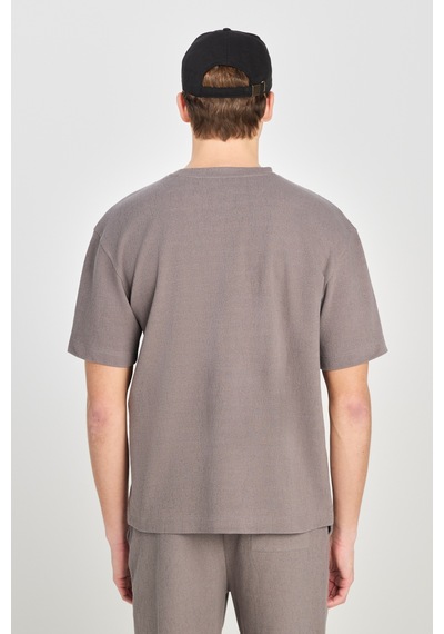 Relaxed Fit Geniş Kesim Bisiklet Yaka Gri Pamuklu Tişört Gray