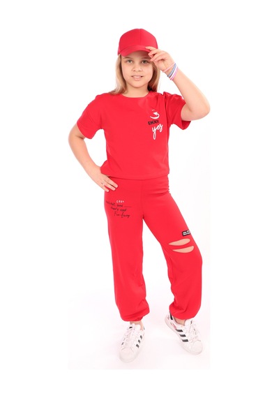 Toontoy Kids Toontoy Kız Çocuk Enjoy Yes Baskılı Eşofman Takım Kırmızı