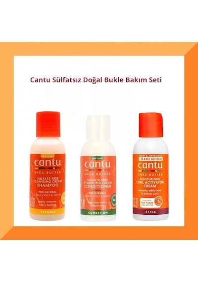 Cantu Sülfatsız Doğal Bukle Bakım Seti - 3'lü Mini Boy 89 Ml Krem Şampuan,nemlendirici Saç Kremi,bukle Belirginleştirici Krem