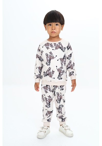 Lolliboomkids Unisex Çocuk Ekru Renk Zebra Desen 2 İplik Eşofman Takımı Krem