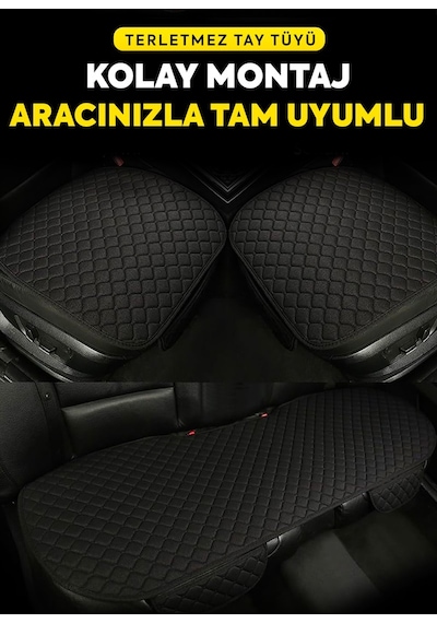 Tay Tüyü Oto Koltuk Minder Seti - Cepli & Terletmez - Siyah