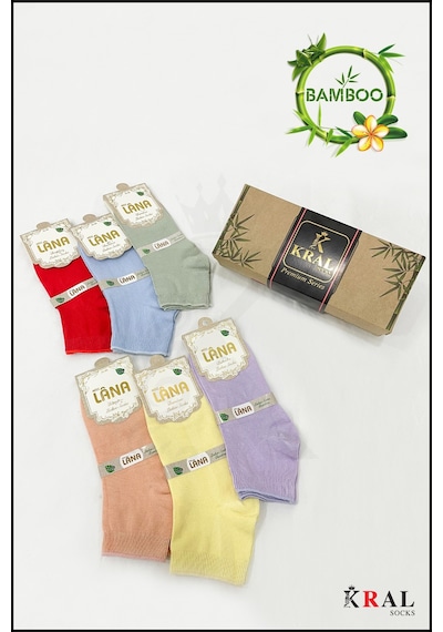Kral Socks Kadın Bambu Çorap 6 Çift Renkli Hediye Kutulu Patik Kadın Çorap Asorti̇