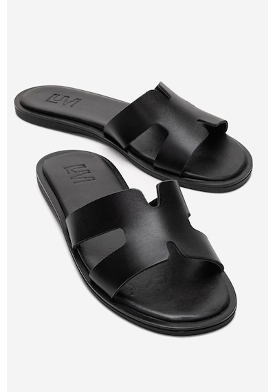 Luvishoes Bıora Siyah Hakiki Deri Kadın Terlik