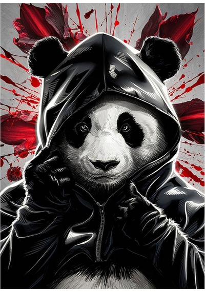Siyah Kapşonlu Panda Modern Ahşap Tablo 35cm X50cm