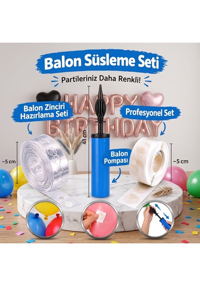 Bakgelal Balon Süsleme Seti - Balon Pompası, Balon Zinciri Ve Şeffaf Balon Bandı Profesyonel Parti Hazırlama Seti - 9001739262579 10+