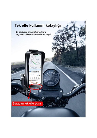 Cr04 Motosiklet Bisiklet Gidon Telefon Tutucu Su Geçirmez Buğu Tutmaz Type-c Ve Usb Şarj Portu Tek El Kullanım Siyah