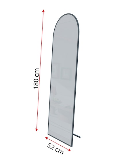 Evdemo Pamir Siyah Metal Çerçeveli Ayaklı Oval Boy Aynası 180x50 Cm Siyah