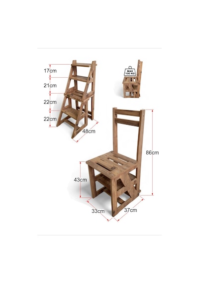 Ahşap 4 Basamak Merdiven - Portatif Demonte Ve Ergonomik Ev Tipi Sandalye Merdiven 110 Kg Kapasiteli