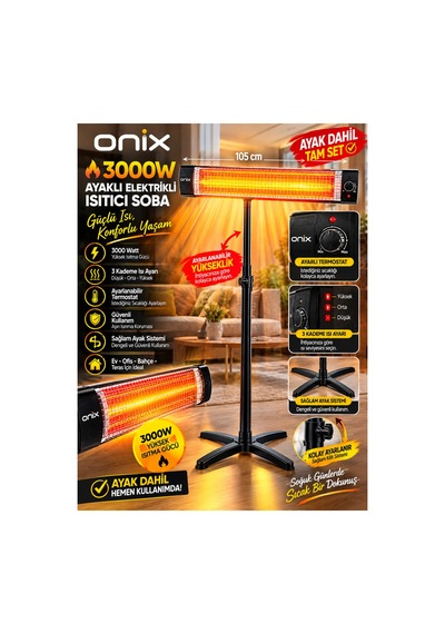 3000w Ayaklı Infrared Elektrikli Isıtıcı Soba - Termostatlı Güçlü Isıtıcı + Ayak Dahil Set