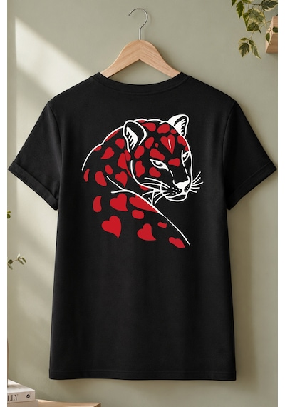 Spoyi Kalpi Kaplan Tasarımlı %100 Pamuk Yarım Oversize Siyah T-shirt