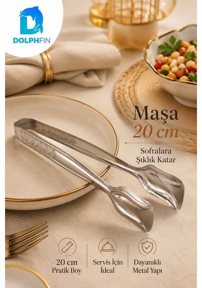 20 Cm Paslanmaz Çelik Servis Maşası Salata, Pasta Ve Sunum Maşası