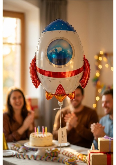 Uzay Roket Folyo Balon 67x55 Cm Uzay Temalı Çocuk Doğum Günü Parti Süsü Çok Renkli