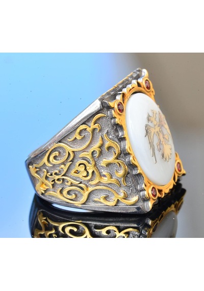 Erkekler İçin Sterlin Gümüş Sultan Yüzük - Çift Başlı Arnavut Kartalı Tasarımı Gümüş