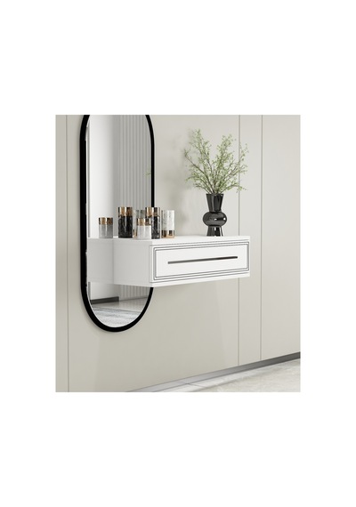 Glow 70cm Duvara Monte Kapaklı Raflı Modern Dresuar Beyaz-gümüş Beyaz-gümüş