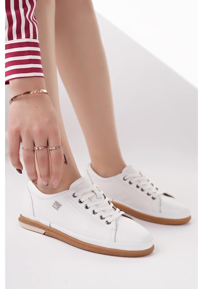 Nesilshoes Modessa 160 Beyaz Bağcıklı Hakiki Soft Deri Kadın Ayakkabı