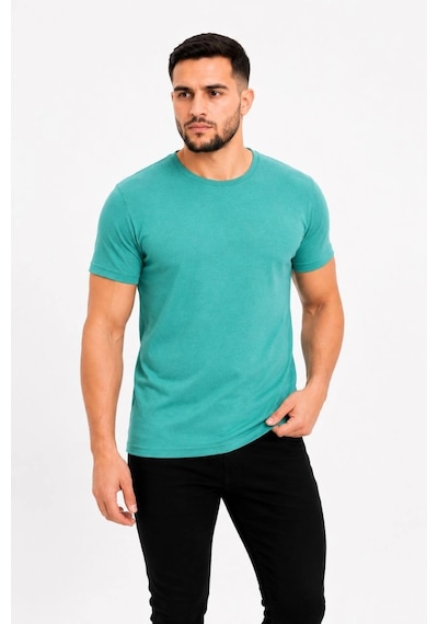 Novalisse Erkek Basic Tişört Bisiklet Yaka Kısa Kol Günlük Yazlık Slim Fit T-shirt - Su Yeşili Çoklu Renk