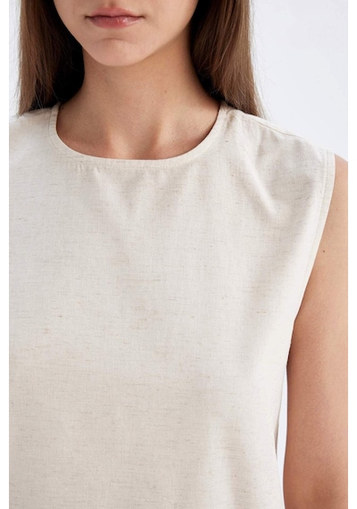 DeFacto Regular Fit Bisiklet Yaka Basic Düz Keten Karışımlı Kolsuz Tunik D2953AX24HSER234