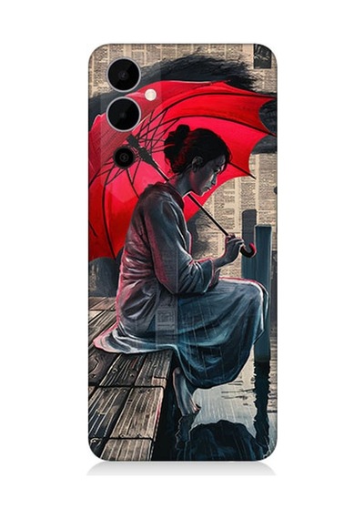 Tecno Pova Neo 2 Uyumlu Kırmızı Şemsiyeli Kadın Yalnızlık Desenli Silikon Kılıf Çok Renkli