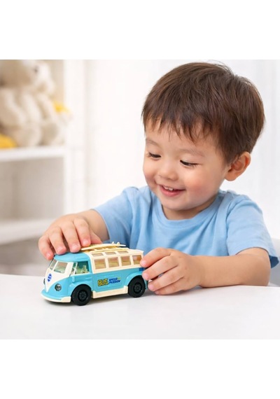 Retro Surf Minibüs Oyuncak Araba 14 Cm Çek Bırak Klasik Bus Modeli Mavi Açık Mavi